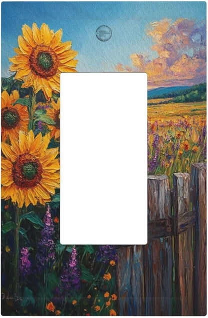 Decorative Outlet Covers Rustic Wilderness Sunflower Lavender Muzha Oil Painting 1 Gang Single Decora GFCI Device Light Switch Covers Plate 1 Rocker Wall Plate Faceplate