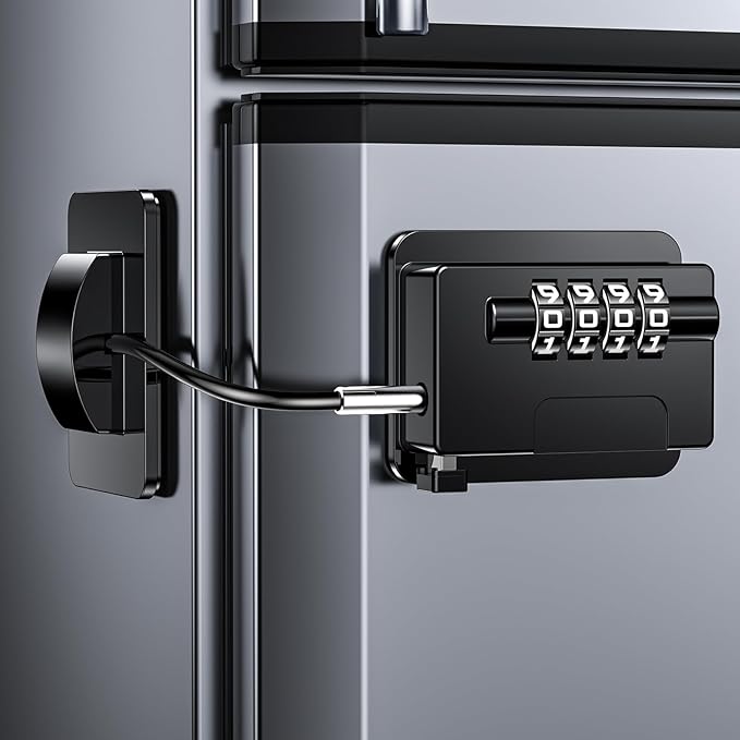 Child Proof Fridge Locks with 4 Code Password, Refrigerator Combination Latch for Kids, Toddlers and Adults, Baby Proofing Freezer Door Lock for Cabinets and Drawers, Oven, Windows (Black-1pack)