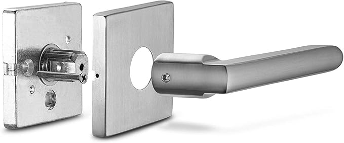 Berlin Modisch HandleSet Front Door Entry Handle and Deadbolt Lock Set Slim Square Single Cylinder Deadbolt and Lever Reversible for Right & Left Sided Doors Heavy Duty – Polished Chrome Finish