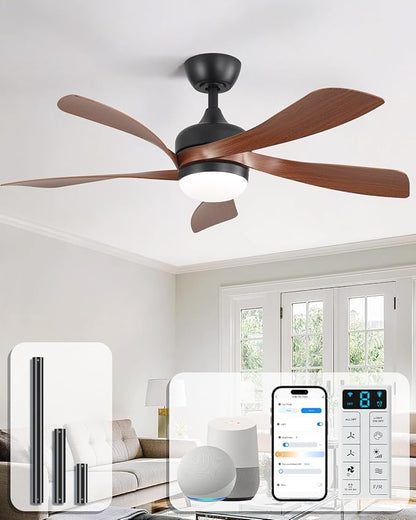 Sofucor 45" Smart Ceiling Fan, Indoor/Outdoor Ceiling Fans with Lights and Remote, Work with Alexa/Google/App, 3-Color Light 6-Speed Timing Reversible DC Motor for Bedroom Living Room Patio