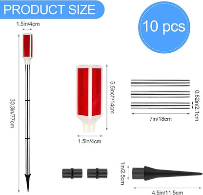10PCS Solar Powered Driveway Markers - Reflective Red Landscape Reflectors for Snow, Road, Outdoor Yard, Parking, Sidewalk
