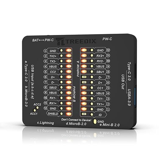 USB Cable Tester USB Cable Checker Data Wire Fast Detection for Type-C, USB-A 3.0, Micro-B 3.0, Micro-B 2.0, Mini-B 2.0, and for Lightning Cables by Checking The LEDs
