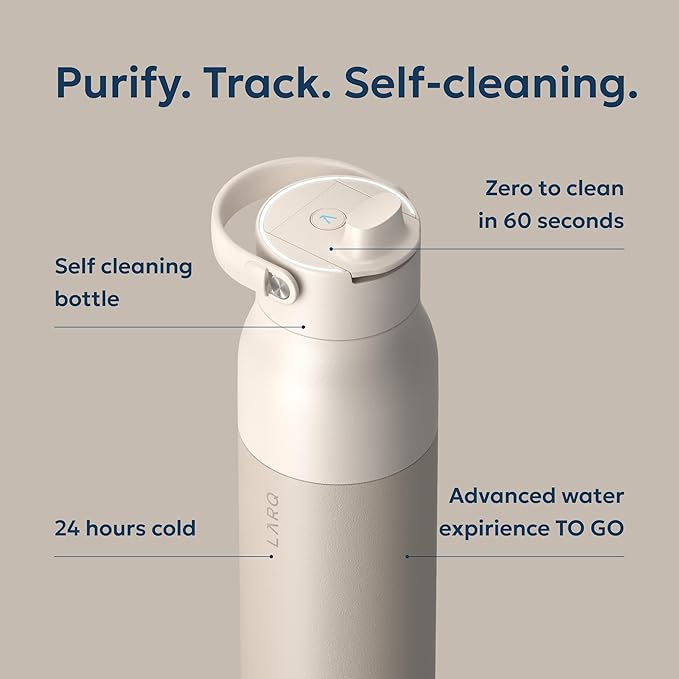 LARQ Bottle PureVis 2 - UV Water Purifier with Self-Cleaning, App Hydration Tracking, Filter Straw, Detachable Handle, Double-Wall Insulated