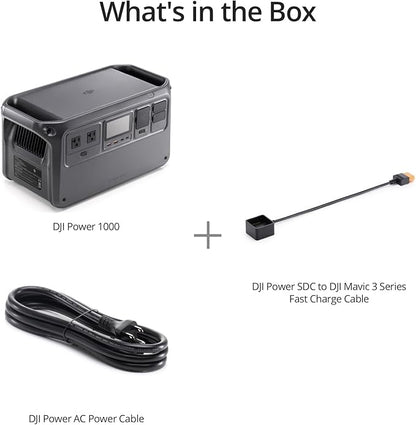 DJI Power 1000 Portable Power Station, 1024Wh Power Generator with Mavic 3 Series Fast Charge Cable, LiFePO4 Cell, Fast Charging, 2200W Max Output, Content Creation, Drone Photography, Camping & RVs