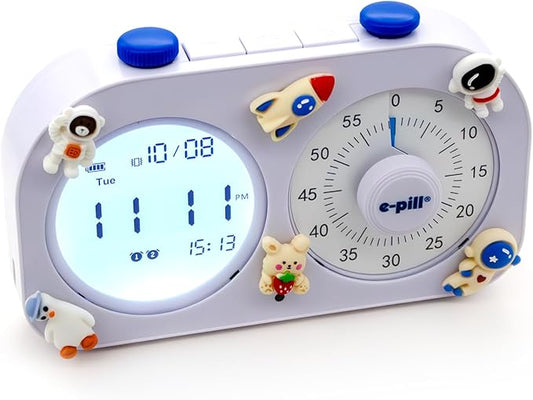 e-Pill Task-E-Lert 2-in-1 Pomodoro Timer for Kids and Adults | 3 Daily Alarms | Visual Timer & Loop Function | Time Management Tool for Productivity