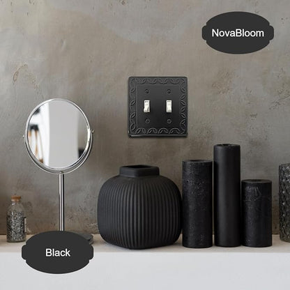 Double Toggle Light Switch Cover NovaBloom Metal Wall Plate, 2-Pack Black 2 Gang, Light Switch Cover Decorative Wallplate, Durable