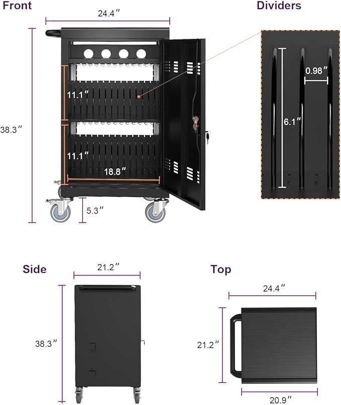 Laptop Charging Cart, 31+4 Charging Ports Laptop Storage Cart, 35-Bay Mobile Charging Cabinet for iPads up to 16.3", Chromebook Devices, Cord Management, Access Lock.School,Business.White