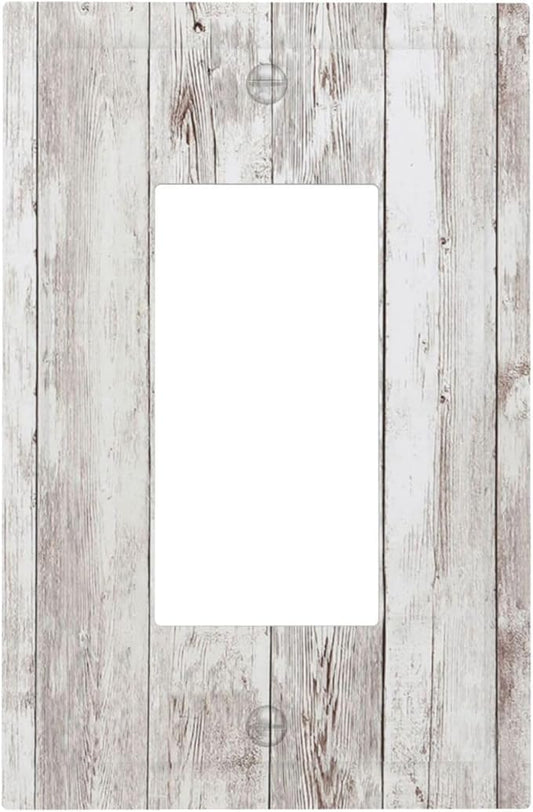 Decorative Outlet Covers Rustic Vintage White Wood Grain 1 Gang Single Rocker Light Switch Cover Plate Wall Plates GFCI Faceplate for Farmhouse Home Decor