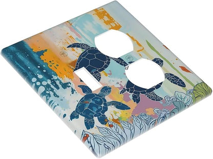 Wallplates Colorful Ocean Sea Turtle Marine Life 1 Toggle 1 Duplex Switch Plate Electrical GFCI Faceplate Decorative Light Switch Covers for Kids room Bedroom Decor