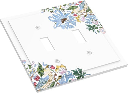 Decorative Light Switch Cover Plate Retro Morris Strawberry Rustic Plant Bird 2 Gang Wall Plate Oversized Double Toggle Two Switch Wall Cover Plate Dual Device Faceplate
