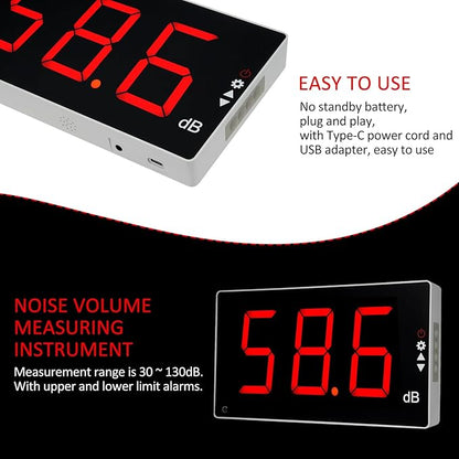 Sound Level Meter with Large LCD Screen Wall Mounted Digital Noise Meter Decibel Monitoring Tester Noise Volume Measuring Instrument 30-130dB Measuring Range with Sound Alarm
