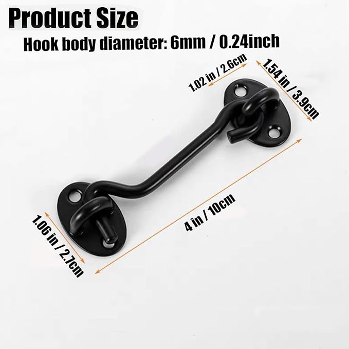 4 Pack Barn Door Latch Door Lock Hardware, Sliding Door Lock Eye Hook Latch with Screws, Rust-Resistant Metal Gate Latch, Privacy Hooks Latch for Inside Door