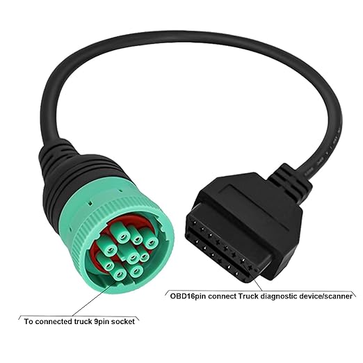 9 Pin to 16 Pin OBD2 Adapter Cable for Heavy Duty Trucks and Commercial Vehicles,Type 2 Green J1939 Diagnostic Connector Plug Work with Truck OBD Diagnostic Scanner Tool