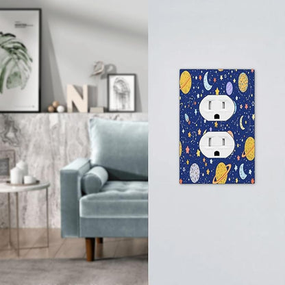 Stars Starry Night Sun Moon Planet Constellations Outlet Covers 1 Gang Duplex Light Switch Cover Wall Plate Decorative Switch Plates Electrical Receptacle Faceplate for Bedroom Bathroom