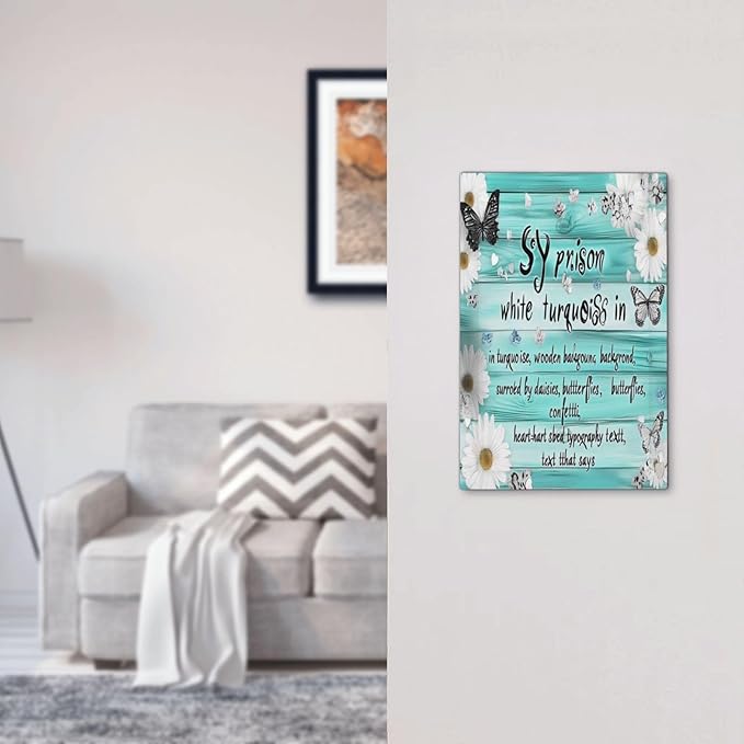 Teal Butterfly Daisy Rustic Wooden Signs Light Switch Cover Plate 1 Gang No Device Blank Electrical Wall Plates Faceplate Decorative Switch Plate For Farmhouse Cabin Decor