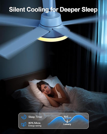 Lumary 52'' Smart Ceiling Fan with RGBAI Lights Remote, RGB & Stepless Color Temperature, Work with Alexa/Google/App, 46 Scenes, Modern Flush Mount Low Profile Ceiling Fan for Bedroom Kids Room, White