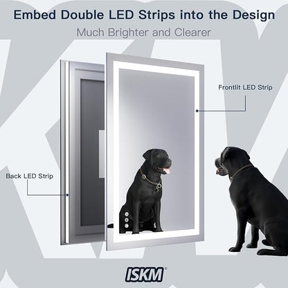 ISKM 20'' x 28'' LED Mirror for Bathroom Lighted Vanity Mirror for Wall Front Lights + Backlit LED Bathroom Mirror Anti-Fog Tempered Glass ETL Listed
