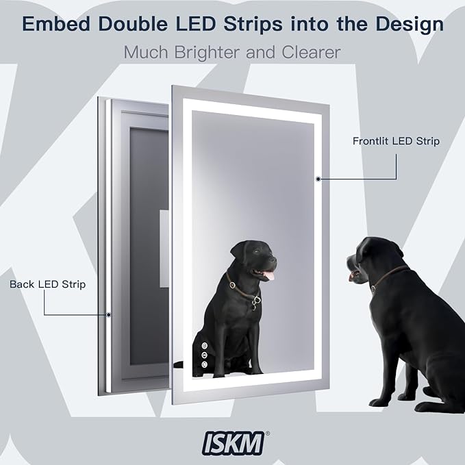 ISKM 40'' x 24'' LED Mirror for Bathroom Lighted Vanity Mirror for Wall Front Lights + Backlit LED Bathroom Mirror Anti-Fog Tempered Glass ETL Listed