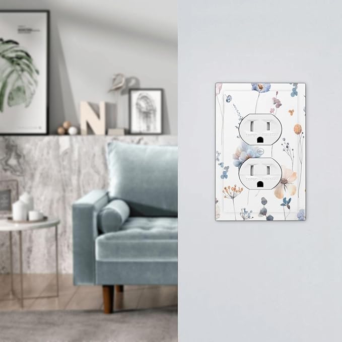 Wildflowers Plant Leaves Floral Berry Outlet Covers 1 Gang Duplex Light Switch Cover Decorative Switch Plates Electrical Receptacle Faceplate Wall Plate for Bed Room Living Room Decor