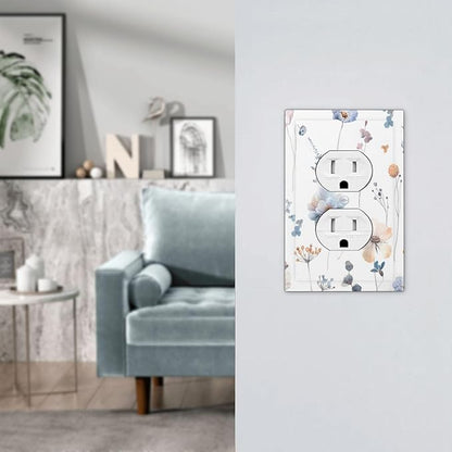 Wildflowers Plant Leaves Floral Berry Outlet Covers 1 Gang Duplex Light Switch Cover Decorative Switch Plates Electrical Receptacle Faceplate Wall Plate for Bed Room Living Room Decor
