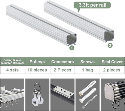 ZSHINE Curtain Single Tracks Ceiling or Wall Mounting Heavy-Duty Curtain Rails for Living Room Bedroom Room Divider (White, 6.6ft)