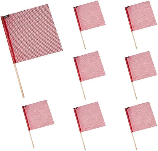 Mytee Products (8 Pack) 18"x18" Red Safety Flags for Truck Loads w/Dowel - DOT Compliant Jersey Mesh Warning Flags on Stick for Oversize Wide Load, Construction, Road Traffic, Pedestrian Signs
