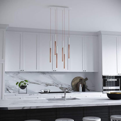 ALTAIR 6 Mini Pendant Lighting White-Copper - LED Hanging Light Fixture for Kitchen Island, Bar, Foyer - Cluster Pendants - Dimmable, Adjustable Wire, Lamp Bulb Included
