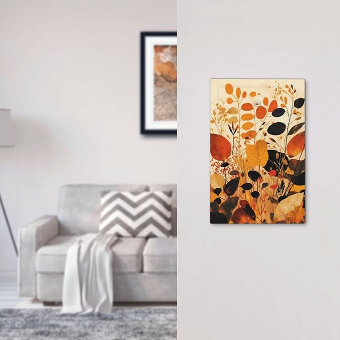 Light Switch Cover Plate Boho Warm Colorful Plant Leaves 1 Gang No Device Blank Electrical Wall Plates Faceplate Decorative Switch Plate for Bedroom living Room Decor