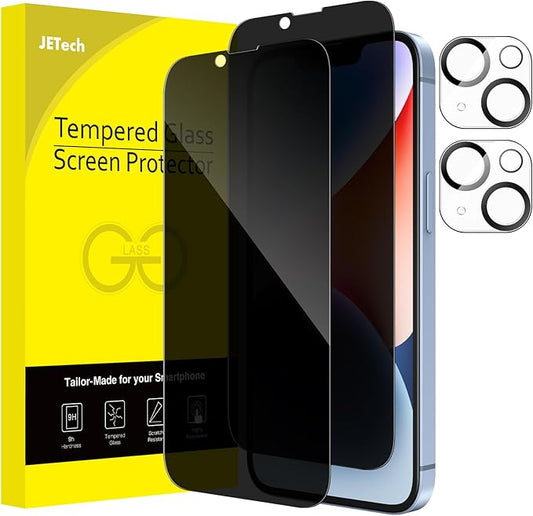 JETech Privacy Full Coverage Screen Protector for iPhone 14 6.1-Inch with Camera Lens Protector, Anti-Spy Tempered Glass Film, 2-Pack Each