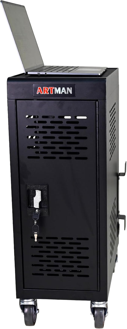 Laptop Charging Cart, Laptop Storage Cart with 16-Bay, Mobile Charging Cabinet for iPads up to 14", Chromebook Devices, Cord Management, Access Lock.School,Business.Black