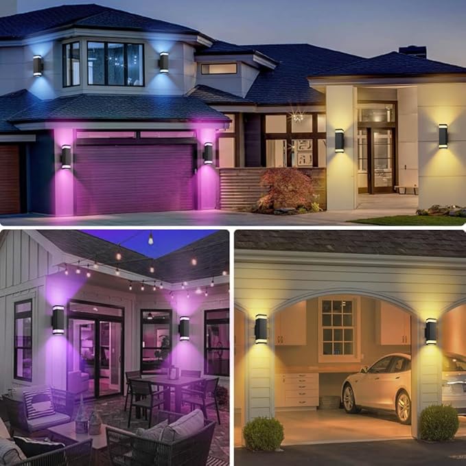 SHIMR Smart RGB Outdoor Wall Light, WiFi App Control Color Changing Up Down Exterior Sconce with Dusk to Dawn Sensor, Waterproof LED Wall Mount Light Fixture, Works with Alexa & Google, Black Finish