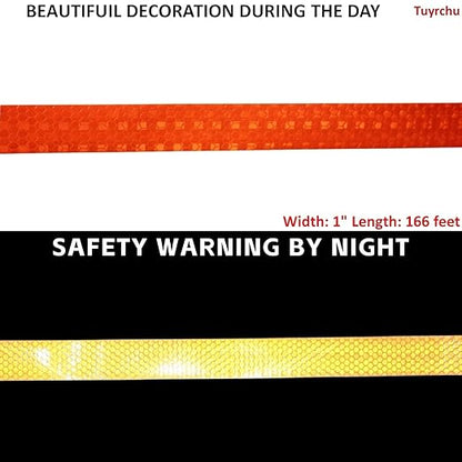 Orange Reflective Tape Outdoor Waterproof 1 inch Wide, High Visibility Industrial Marking Tape, Safety Adhesive Stickers (168 feet)