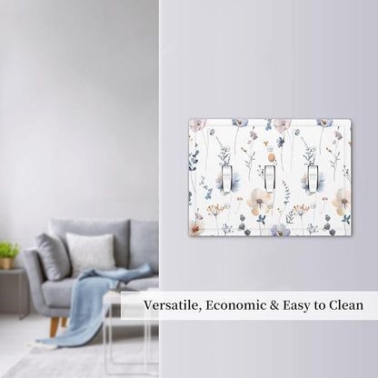 Wildflowers Plant Leaves Floral Berry Decorative Switch Plates 3 Gang Wall Plate Triple Toggle Light Switch Cover Faceplate Electrical Wall Panels for Bed Room Living Room Decor