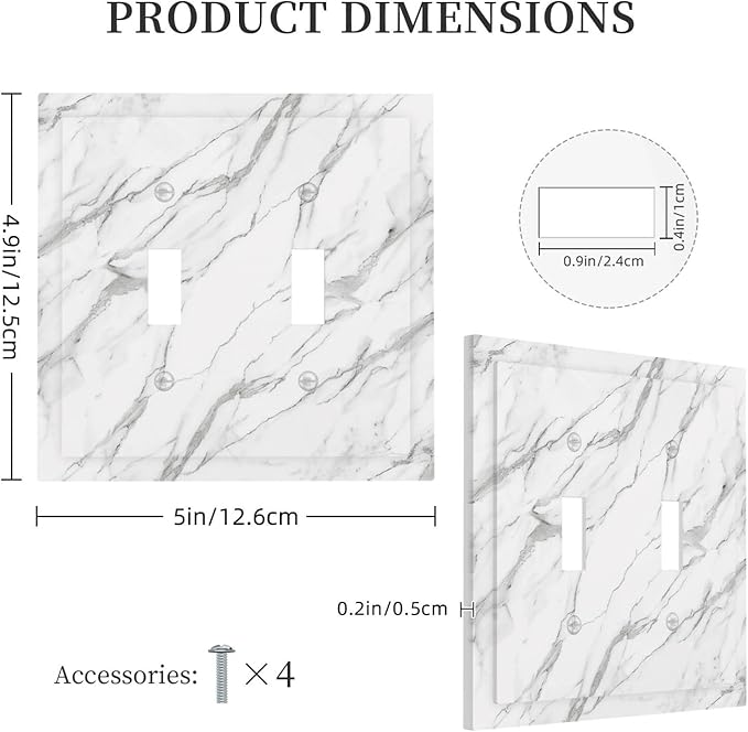 Decorative Light Switch Cover Plate Modern Grey Marble Texture 2 Gang Outlet Covers Double Toggle Wall Plates for Electrical Outlets Switch Plate Covers Faceplate for Kitchen Home Decor