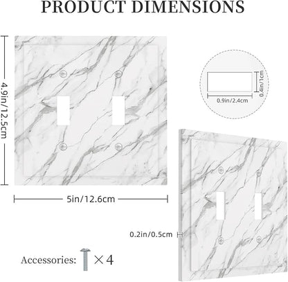 Decorative Light Switch Cover Plate Modern Grey Marble Texture 2 Gang Outlet Covers Double Toggle Wall Plates for Electrical Outlets Switch Plate Covers Faceplate for Kitchen Home Decor