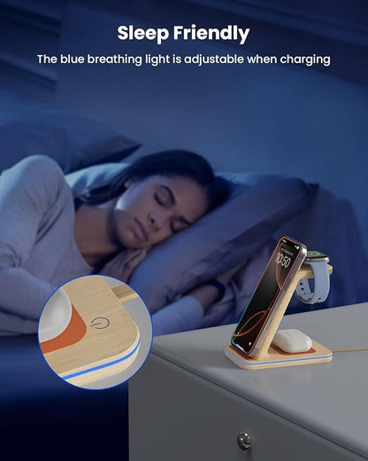 3 in 1 Wireless Charging, Wireless Charger Stand for Multiple Apple Devices, Wireless Charger for iPhone 17 16 15 14 13 12 11 Pro Max XS XR 8, Apple Watch 11 9 8 7 6 SE 5 4 3 2, AirPods 3/2/Pro