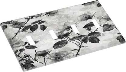 Light Switch Covers Black Breezy Watercolor Garden Floral Quad Toggle Electrical Faceplate 4 Gang Wall Plate Decorative Switch Plates for Bedroom Home Decor