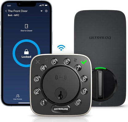 ULTRALOQ Bolt NFC Smart Lock with Android Phone Tap to Unlock, Built-in WiFi Keyless Entry Door Lock with Door Sensor, App Remote Control, Auto-Lock/Unlock, IP65 Waterproof, BHMA Certified