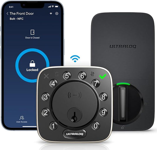 ULTRALOQ Bolt NFC Smart Lock with Android Phone Tap to Unlock, Built-in WiFi Keyless Entry Door Lock with Door Sensor, App Remote Control, Auto-Lock/Unlock, IP65 Waterproof, BHMA Certified