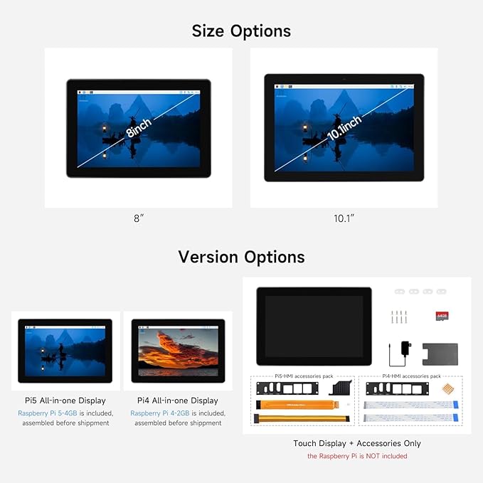 Industrial HMI All-in-one 8inch Touch Display Compatible with Raspberry Pi (Not Included), Supports Dual 4K HDMI Output, 10-Point Touch, Aluminum Alloy Case (RPI-HMI-080D-ACCE)
