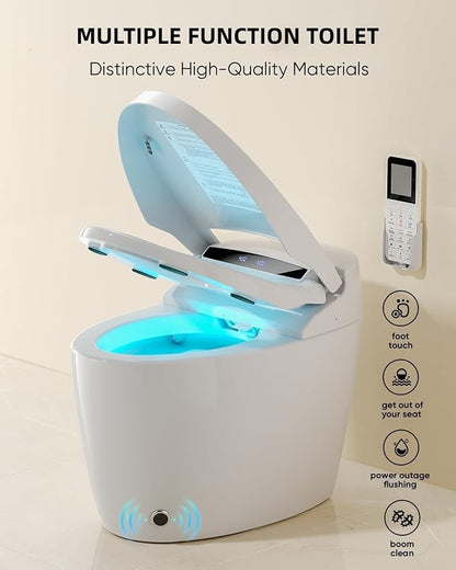 Smart Toilet with Warm Water Sprayer and Dryer, One Piece Bidet Toilet with Auto Dual Flush,Foot Sensor Operation,Heated Seat Smart with Built In Fahrenheit LED Display