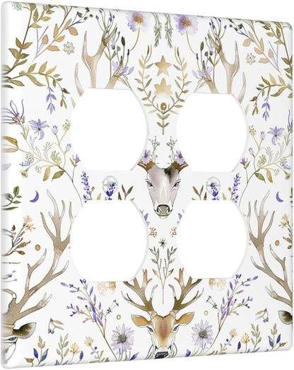 Outlet Covers Gothic Retro Floral Damask Elk Wild Flower 2 Gang Double Duplex Decorative Light Switch Covers Electrical Wallplates Socket Faceplate For Bed Room Living Room Decor