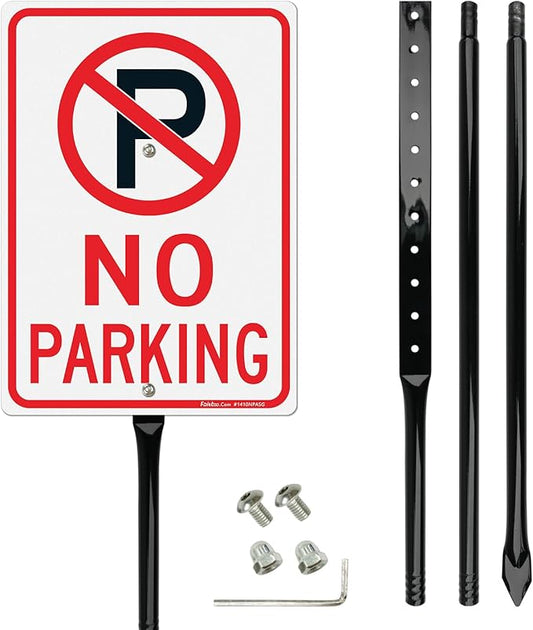 Faittoo Large No Parking Sign with 54" Metal Thick Stake, 14"x10" Rust Free Heavy Aluminum, Reflective, Fade Resistant, Easy to Mount, Outdoor Use