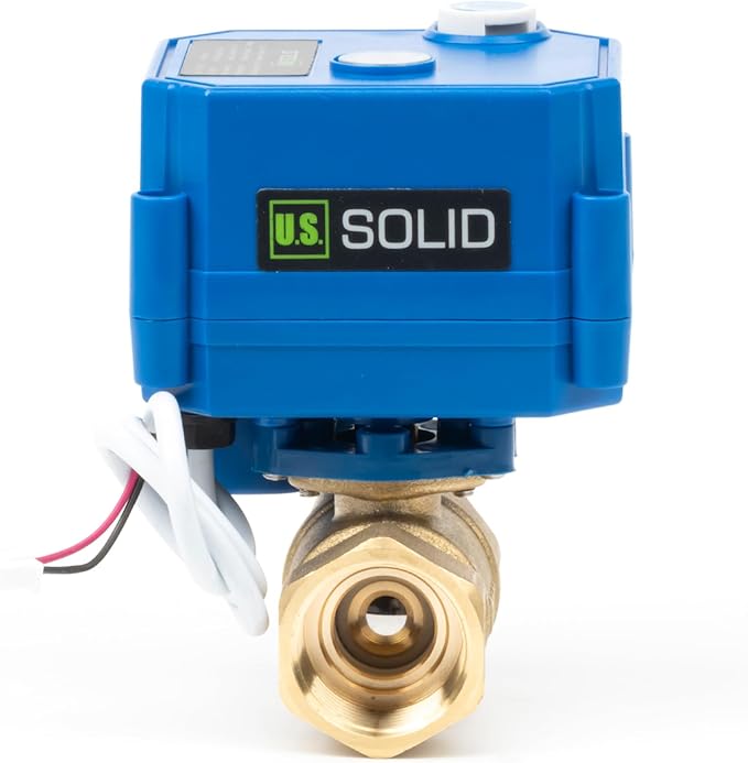 U.S. Solid Motorized Ball Valve with Manual Function - 3/4" Brass, Standard Port, 85-265V AC, 2-wire Automatic Return, Normally Closed