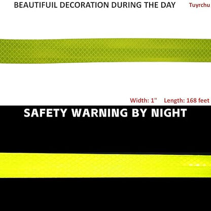Non Fading Fluorescent Yellow Reflective Tape Outdoor Waterproof 1 inch Wide, High Visibility Warning Safety Industrial Marking Tape (168 feet)