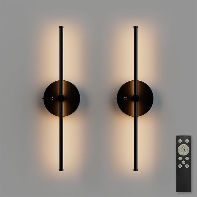 ZAGO Battery Operated Wall Sconce: 24-inch Wireless LED Wall Sconces Set of Two with Remote Control, Dimmable Modern Linear Light for Living Room, Bedroom, Hallway Indoor Lighting Decoration