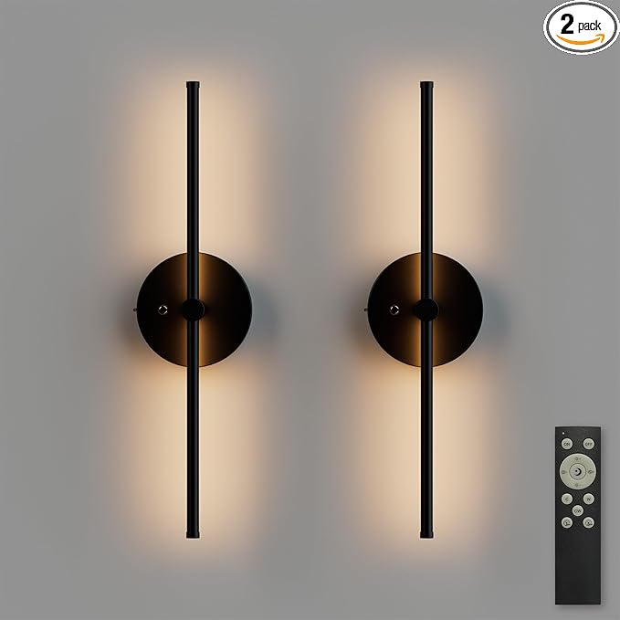 ZAGO Battery Operated Wall Sconce: 24-inch Wireless LED Wall Sconces Set of Two with Remote Control, Dimmable Modern Linear Light for Living Room, Bedroom, Hallway Indoor Lighting Decoration