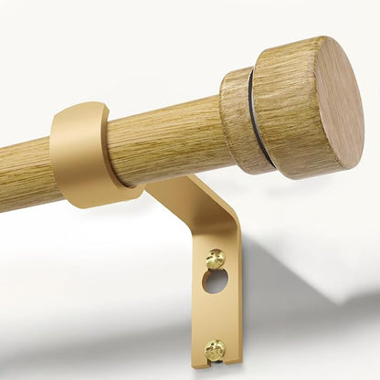 Natural Light Wood Grain Curtain Rods for Windows 28 to 48 Inches 1" Diameter Heavy Duty Window Curtain Rod Adjustable with Solid Finials for Living Room Bedroom Kitchen Farmhouse Outdoor