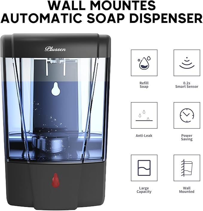 Soap Dispenser Wall Mount, Automatic Hand Sanitizer Dispenser 600ml Gel n Liquid Touchless Commercial Wall Soap Dispenser for Bathroom,Black-600ml