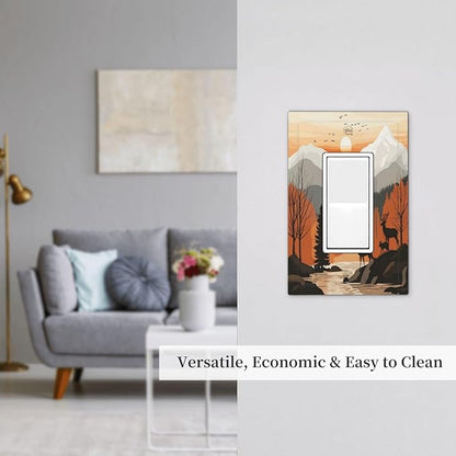 Sun Forest Deer Snow Mountain River Decorative Outlet Covers 1 Gang Single Rocker Light Switch Cover Plate Wall Plates Gfci Faceplate For Bed Room Living Room Decor